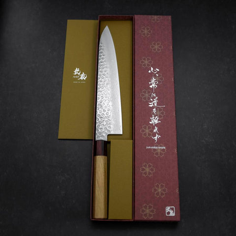 Gyuto AUS-10 Tsuchime Damas Manche Zelkova 240mm-[Musashi]-[Couteaux de cuisine japonais]
