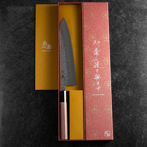 Gyuto AUS-10 Tsuchime Damas Manche en Noyer 210mm-[Musashi]-[Couteaux de cuisine japonais]
