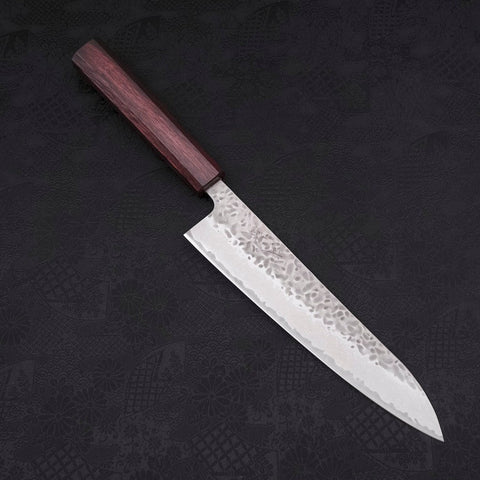 Gyuto AUS-10 Tsuchime Damascus Purple Urushi Handle 210mm