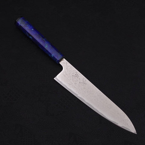 Gyuto AUS-10 Vagues Nickel Damas Manche bleu océan 180mm-[Musashi]-[Couteaux de cuisine japonais]