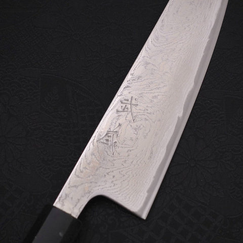 Gyuto AUS-10 Vagues Nickel Damas Manche noir océan 180mm-[Musashi]-[Couteaux de cuisine japonais]