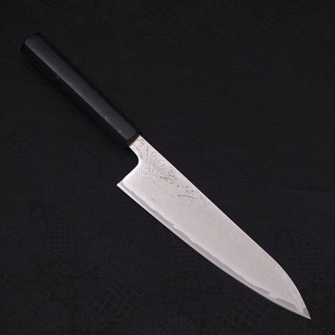 Gyuto AUS-10 Vagues Nickel Damas Manche noir océan 180mm-[Musashi]-[Couteaux de cuisine japonais]