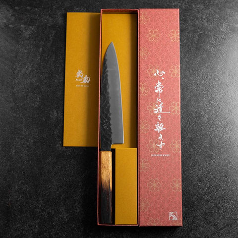 Gyuto AUS-8 Kurouchi Tsuchime Manche Yaki Urushi 200mm-[Musashi]-[Couteaux de cuisine japonais]