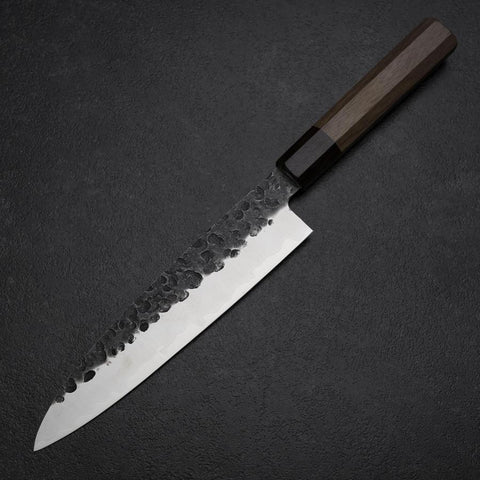 Gyuto AUS-8 Kurouchi Tsuchime Manche en Noyer et Bois de Rose 200mm-[Musashi]-[Couteaux de cuisine japonais]