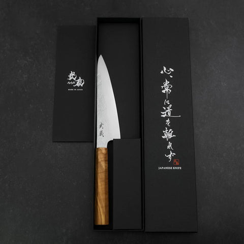 Gyuto AUS-8 Nashiji Manche en Olivier 150mm-[Musashi]-[Couteaux de cuisine japonais]