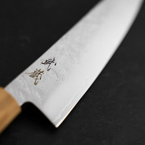 Gyuto AUS-8 Nashiji Manche en Olivier 195mm-[Musashi]-[Couteaux de cuisine japonais]