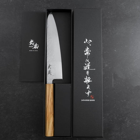 Gyuto AUS-8 Nashiji Manche en Olivier 195mm-[Musashi]-[Couteaux de cuisine japonais]