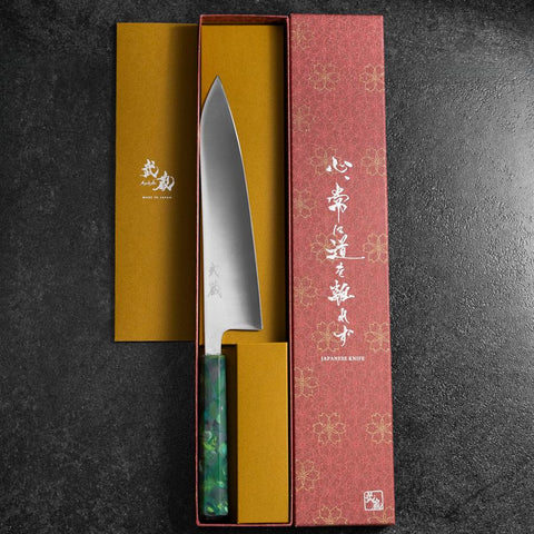 Gyuto AUS-8 Polie Manche Océan Vert 210mm-[Musashi]-[Couteaux de cuisine japonais]