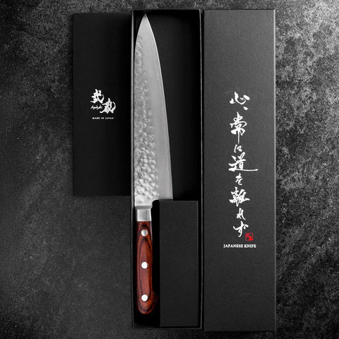 Gyuto AUS-8 Tsuchime Manche Occidental en Acajou 210mm-[Musashi]-[Couteaux de cuisine japonais]