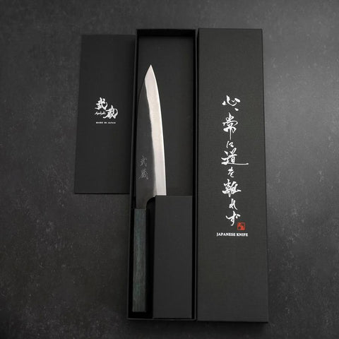 Gyuto Blue Steel #1 Kurouchi Dark Blue Urushi Handle 170mm (6.7”)-[Musashi]-[Couteaux de cuisine japonais]