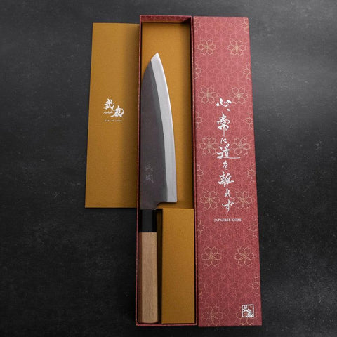 Gyuto Blue Steel #1 Kurouchi Revêtement Inox Manche en Buffle et Magnolia 210mm-[Musashi]-[Couteaux de cuisine japonais]