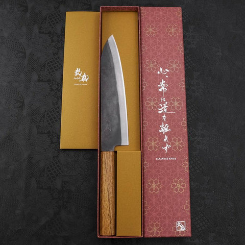 Gyuto Blue Steel #1 Kurouchi Revêtement Inox Manche en Chêne 210mm-[Musashi]-[Couteaux de cuisine japonais]
