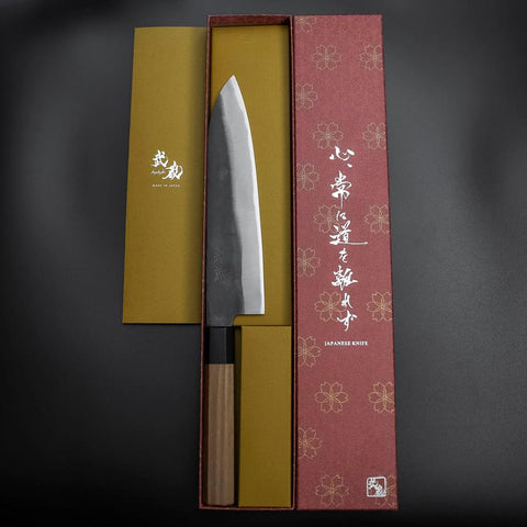 Gyuto Blue Steel #1 Kurouchi Revêtement inox Manche en Noyer 210mm-[Musashi]-[Couteaux de cuisine japonais]