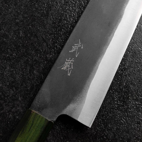 Gyuto Blue Steel #1 Kurouchi Stainless Green Urushi Handle 210mm (8.3”)-[Musashi]-[Japanese-Kitchen-Knives]