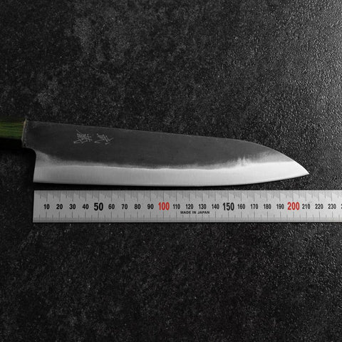 Gyuto Blue Steel #1 Kurouchi Stainless Green Urushi Handle 210mm (8.3”)-[Musashi]-[Japanese-Kitchen-Knives]