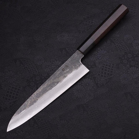 Gyuto Blue Steel #1 Kurouchi Suminagashi Manche en Buffle et Ébène 200mm-[Musashi]-[Couteaux de cuisine japonais]