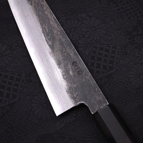Gyuto Blue Steel #1 Kurouchi Suminagashi Manche en Buffle et Ébène 200mm-[Musashi]-[Couteaux de cuisine japonais]