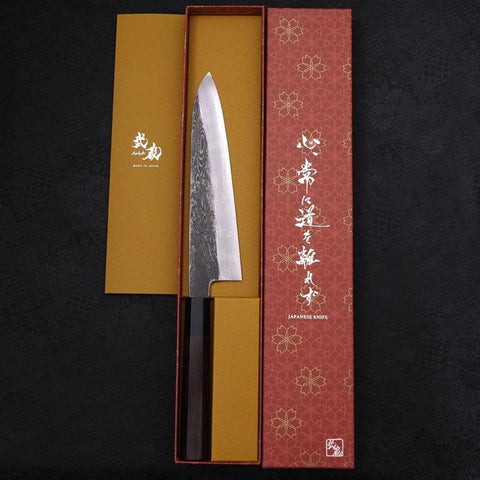 Gyuto Blue Steel #1 Kurouchi Suminagashi Manche en Buffle et Ébène 200mm-[Musashi]-[Couteaux de cuisine japonais]