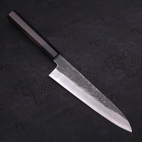 Gyuto Blue Steel #1 Kurouchi Suminagashi Manche en Buffle et Ébène 200mm-[Musashi]-[Couteaux de cuisine japonais]