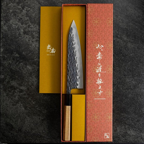 Gyuto Blue Steel #1 Nashiji Manche en Buffle et Noyer 210mm-[Musashi]-[Couteaux de cuisine japonais]