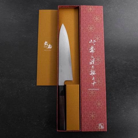 Gyuto Blue Steel #1 Suminagashi Manche en Buffle et Ébène 180mm-[Musashi]-[Couteaux de cuisine japonais]