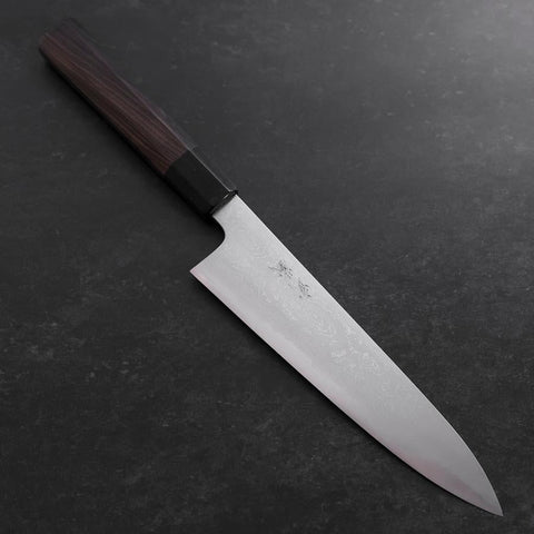 Gyuto Blue Steel #1 Suminagashi Manche en Buffle et Ébène 180mm-[Musashi]-[Couteaux de cuisine japonais]