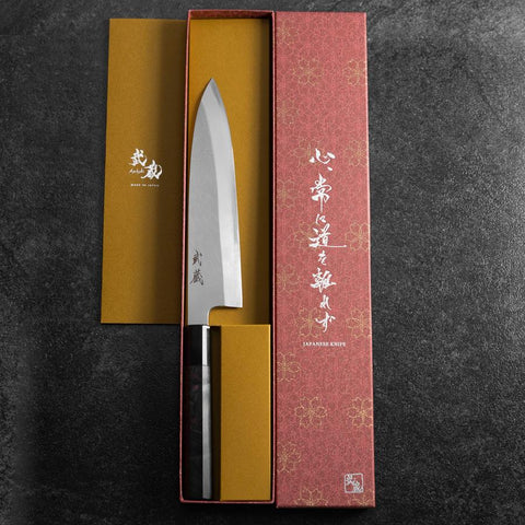 Gyuto Blue Steel #1 Suminagashi Manche en Buffle et Ébène 200mm-[Musashi]-[Couteaux de cuisine japonais]
