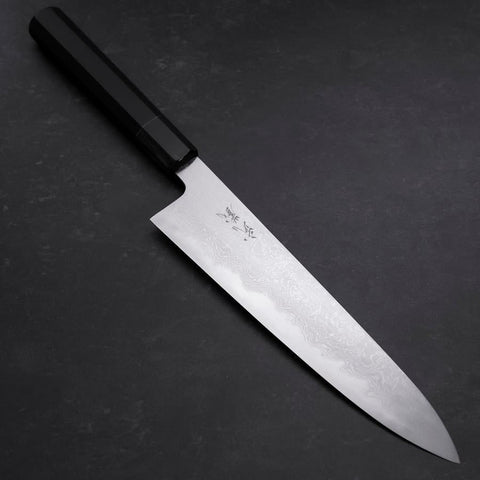 Gyuto Blue Steel #1 Suminagashi Manche en Buffle et Ébène 240mm-[Musashi]-[Couteaux de cuisine japonais]