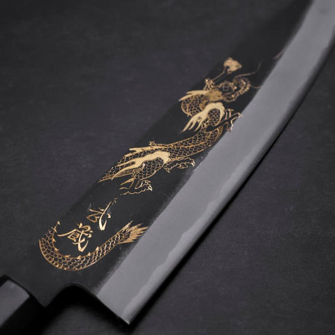 Gyuto Blue Steel #2 Chokin Kurouchi Dragon Manche en Buffle et Ébène 240mm-[Musashi]-[Couteaux de cuisine japonais]