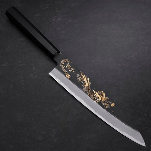 Gyuto Blue Steel #2 Chokin Kurouchi Dragon Manche en Buffle et Ébène 240mm-[Musashi]-[Couteaux de cuisine japonais]