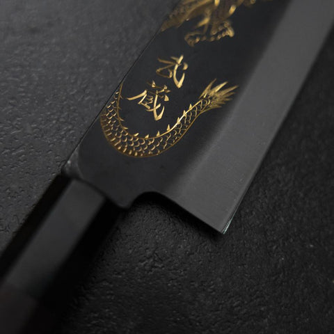 Gyuto Blue Steel #2 Kurouchi Chokin Dragon Buffalo Ebony Handle 210mm (Asamura) (8.3”)-[Musashi]-[Couteaux de cuisine japonais]