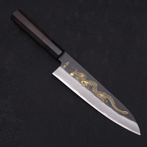 Gyuto Blue Steel #2 Kurouchi Chokin Dragon Manche Buffle et Ébène 210mm-[Musashi]-[Couteaux de cuisine japonais]