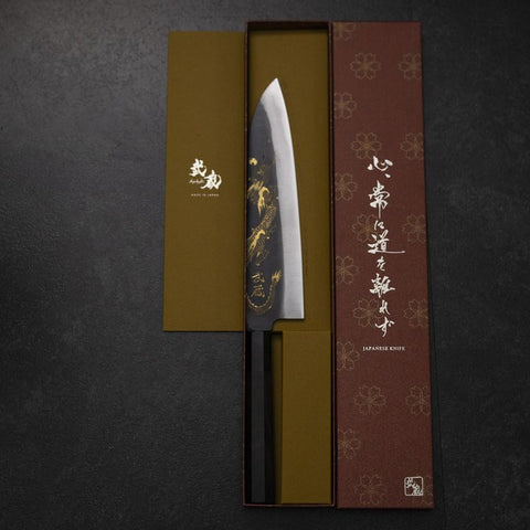 Gyuto Blue Steel #2 Kurouchi Chokin Dragon Manche en Buffle et Ébène 210mm (Asamura)-[Musashi]-[Couteaux de cuisine japonais]