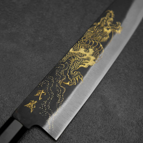 Gyuto Blue Steel #2 Kurouchi Chokin Dragon Manche en Buffle et Ébène 210mm-[Musashi]-[Couteaux de cuisine japonais]
