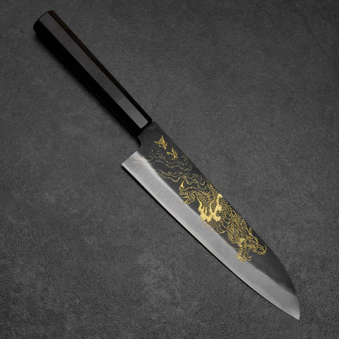 Gyuto Blue Steel #2 Kurouchi Chokin Dragon Manche en Buffle et Ébène 210mm-[Musashi]-[Couteaux de cuisine japonais]