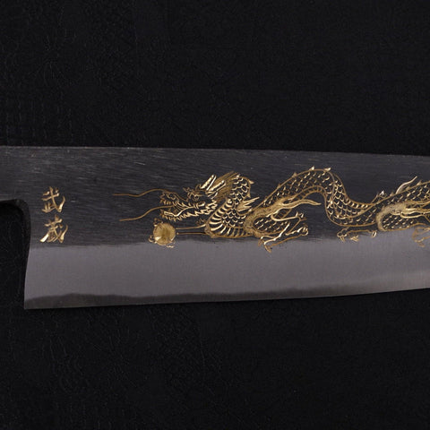Gyuto Blue Steel #2 Kurouchi Chokin Dragon Manche en Buffle et Ébène 240mm-[Musashi]-[Couteaux de cuisine japonais]