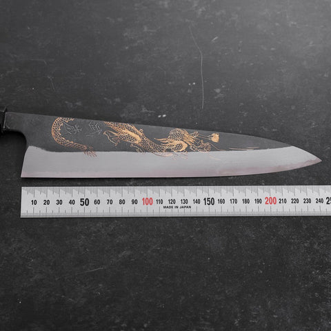 Gyuto Blue Steel #2 Kurouchi Chokin Dragon Manche en Buffle et Ébène 240mm-[Musashi]-[Couteaux de cuisine japonais]