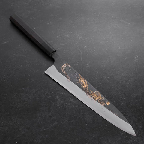 Gyuto Blue Steel #2 Kurouchi Chokin Dragon Manche en Buffle et Ébène 240mm-[Musashi]-[Couteaux de cuisine japonais]