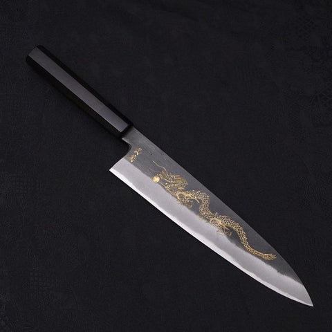 Gyuto Blue Steel #2 Kurouchi Chokin Dragon Manche en Buffle et Ébène 240mm-[Musashi]-[Couteaux de cuisine japonais]