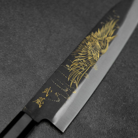 Gyuto Blue Steel #2 Kurouchi Chokin Grue Manche en Buffle et Ébène 210mm-[Musashi]-[Couteaux de cuisine japonais]