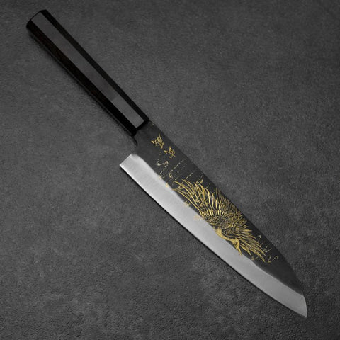 Gyuto Blue Steel #2 Kurouchi Chokin Grue Manche en Buffle et Ébène 210mm-[Musashi]-[Couteaux de cuisine japonais]