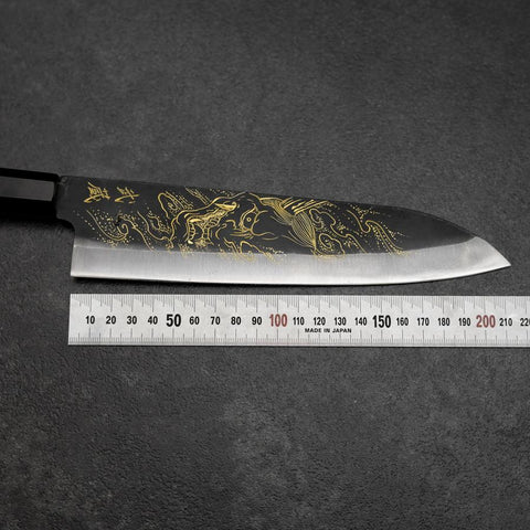 Gyuto Blue Steel #2 Kurouchi Chokin Hannya Manche en Buffle et Ébène 210mm-[Musashi]-[Couteaux de cuisine japonais]