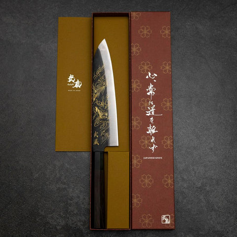 Gyuto Blue Steel #2 Kurouchi Chokin Hannya Manche en Buffle et Ébène 210mm-[Musashi]-[Couteaux de cuisine japonais]