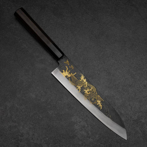 Gyuto Blue Steel #2 Kurouchi Chokin Koi Manche en Buffle et Ébène 210mm-[Musashi]-[Couteaux de cuisine japonais]