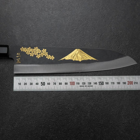 Gyuto Blue Steel #2 Kurouchi Chokin Sakura-Fuji Buffalo Ebony Handle 210mm (Asamura) (8.3”)-[Musashi]-[Japanese-Kitchen-Knives]