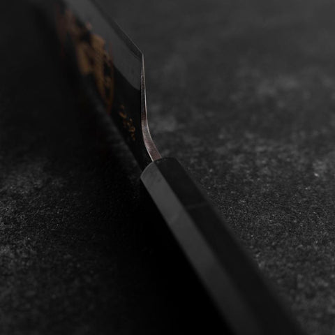 Gyuto Blue Steel #2 Kurouchi Chokin Samourai Nouvelle Lune Manche en Buffle et Ébène 210mm (Asamura)-[Musashi]-[Couteaux de cuisine japonais]