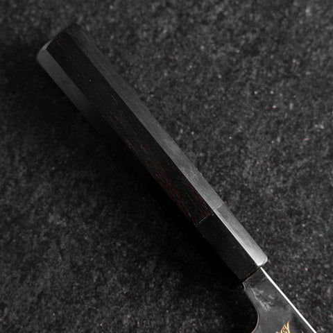 Gyuto Blue Steel #2 Kurouchi Chokin Samourai Nouvelle Lune Manche en Buffle et Ébène 210mm (Asamura)-[Musashi]-[Couteaux de cuisine japonais]