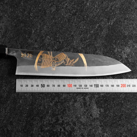 Gyuto Blue Steel #2 Kurouchi Chokin Samourai Nouvelle Lune Manche en Buffle et Ébène 210mm (Asamura)-[Musashi]-[Couteaux de cuisine japonais]