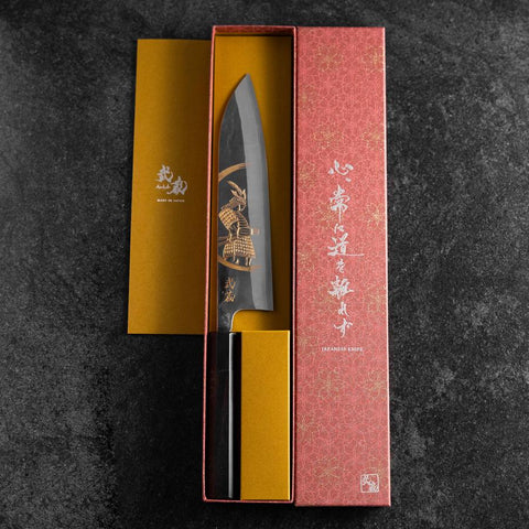 Gyuto Blue Steel #2 Kurouchi Chokin Samourai Nouvelle Lune Manche en Buffle et Ébène 210mm (Asamura)-[Musashi]-[Couteaux de cuisine japonais]
