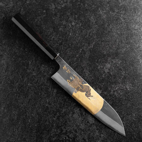 Gyuto Blue Steel #2 Kurouchi Chokin Samurai Full Moon Buffalo Ebony Handle 210mm (Asamura) (8.3”)-[Musashi]-[Couteaux de cuisine japonais]